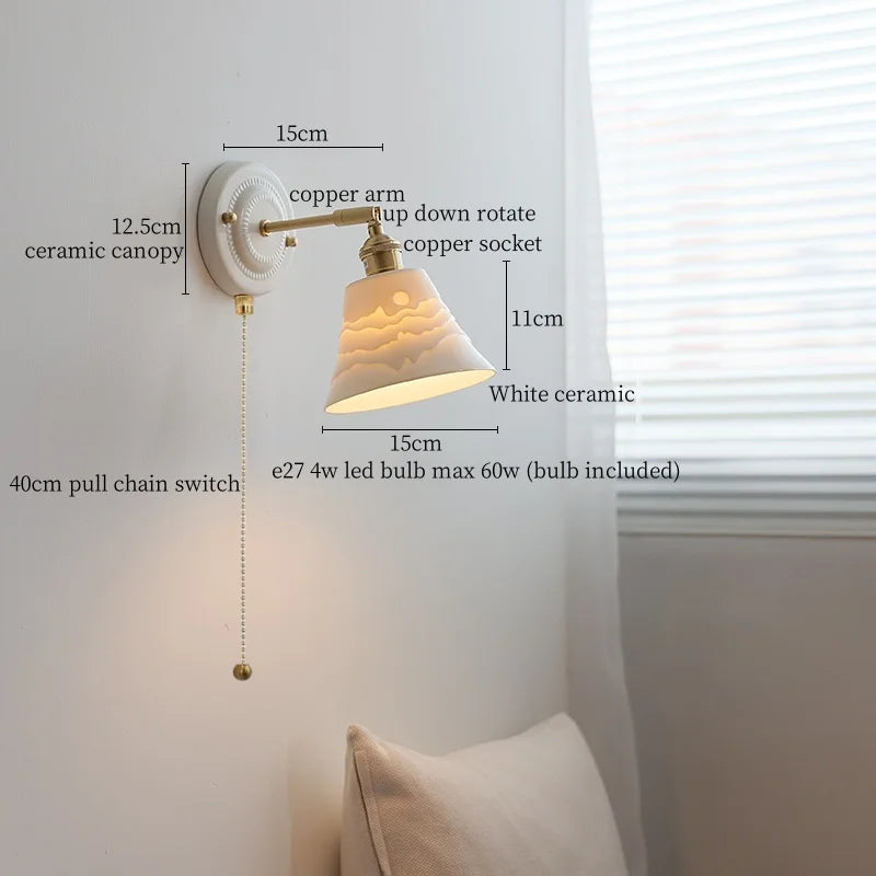 Nordic Ceramic LED Wall Lights Up Down Rotate Copper Pull Chain Switch