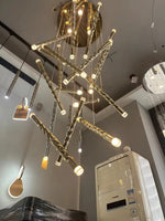 Modern LED Spiral Chandelier Cylinder Gold Chrome for Penthouse Villa