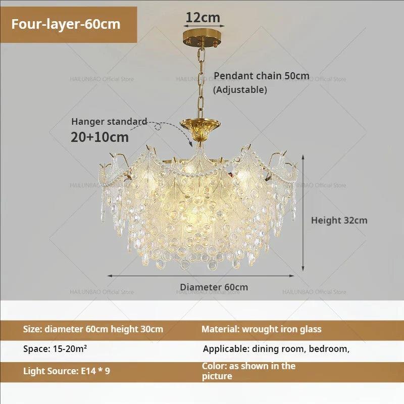 Luxury Cream Wind Crystal Chandelier: High-End Living Room, Dining Room, Bedroom Light
