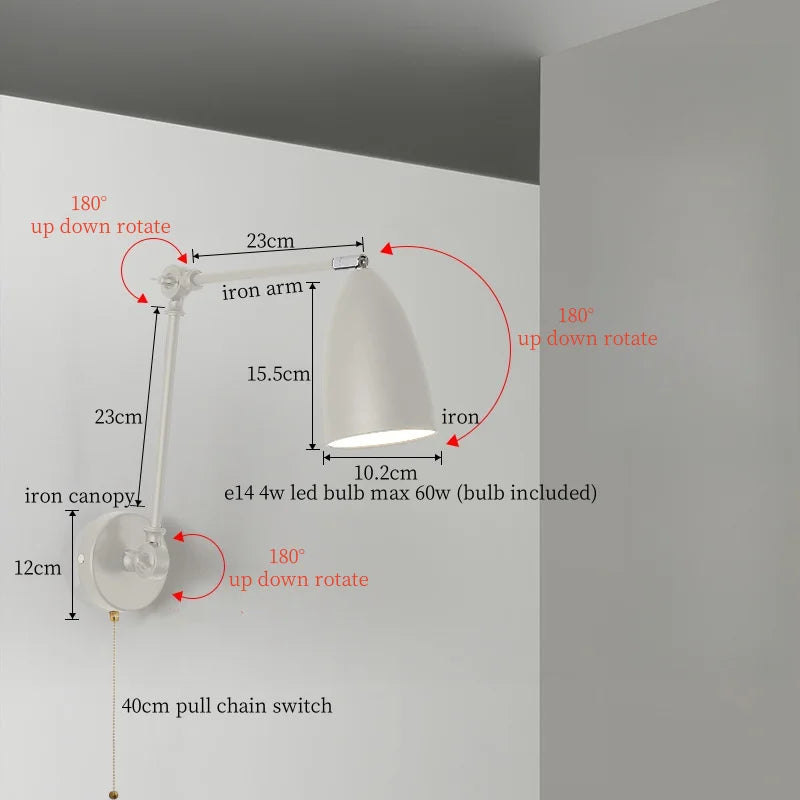 Afralia™ Swing Long Arm Iron Art LED Wall Light - Nordic Minimalism Bedroom Living Room Lampara Pared