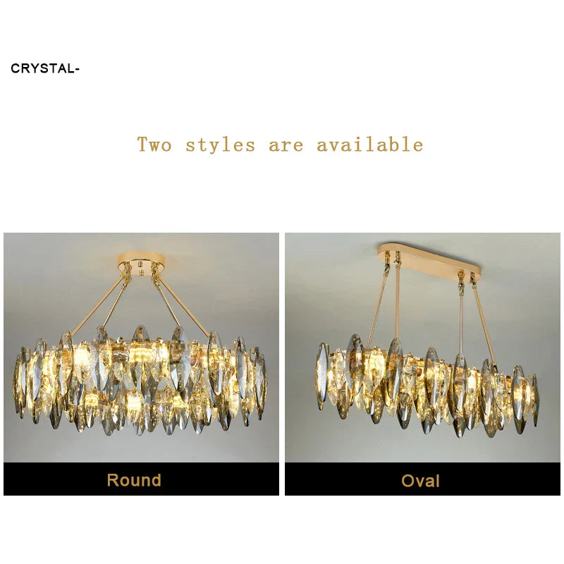 Oval Crystal Chandelier LED Pendant Lamp for Dining Room & Living Room