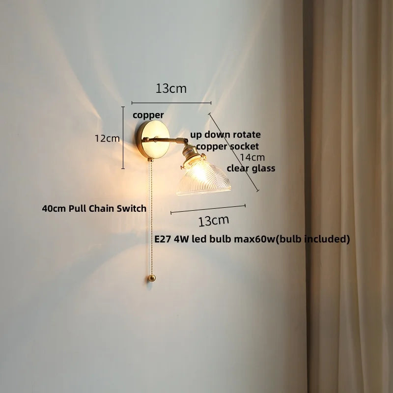 Green Glass LED Wall Sconce, Modern Nordic Rotate Copper Stair Light