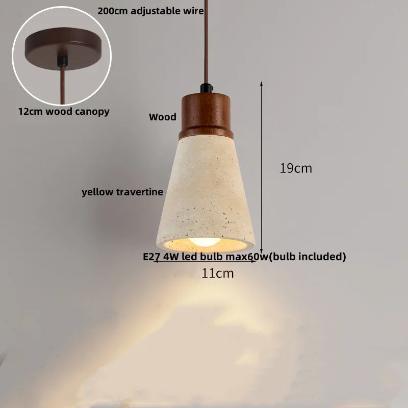 Yellow Travertine LED Pendant Light - Modern Nordic Adjustable Hanging Lamp