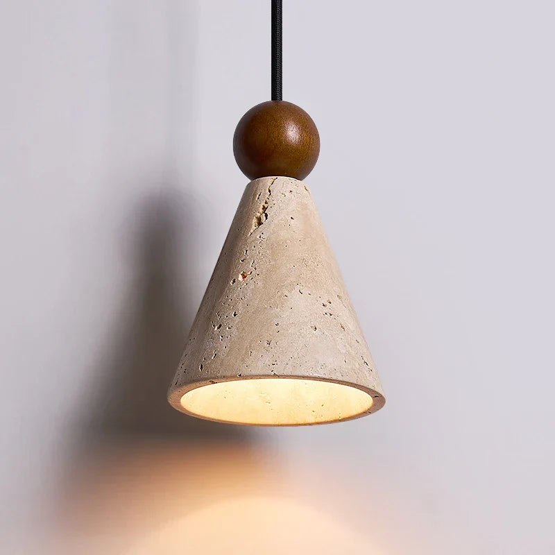 Yellow Travertine Wood Wire Adjustable LED Pendant Lights Modern Nordic Living Room