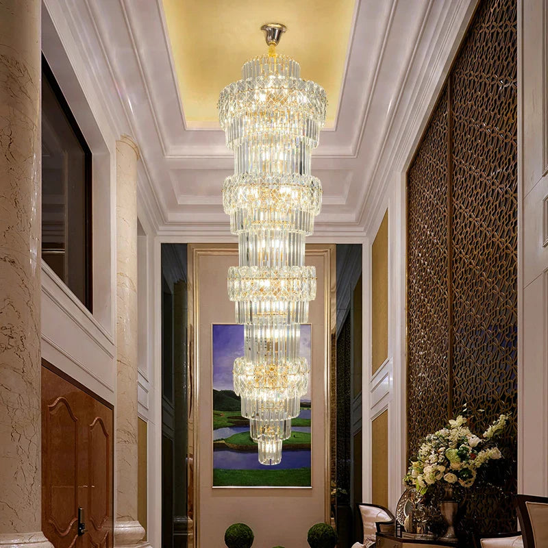 Elegant Crystal Hollow Long Chandelier for Duplex Living Room and Stairwell