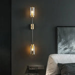 Smokey Gray Glass Linear Brass LED Wall Lights