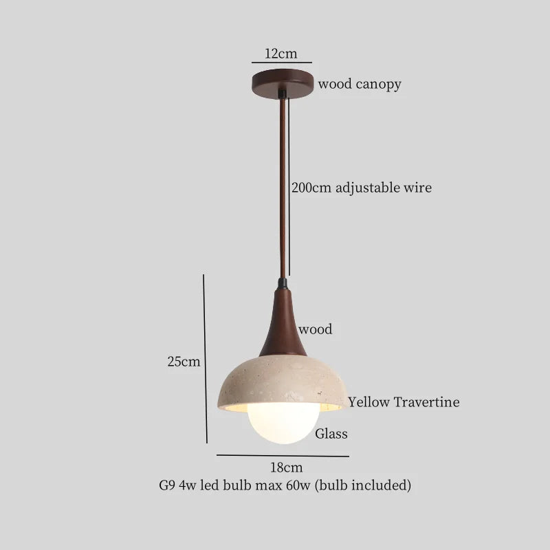 Wood Yellow Travertine LED Pendant Lights for Home Decor & Cafe