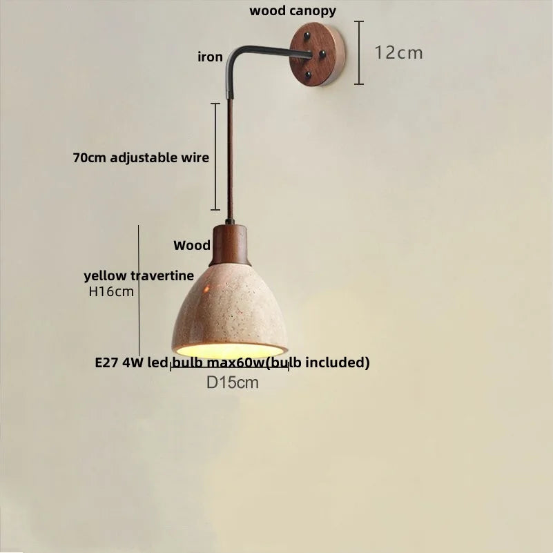 Yellow Travertine LED Wall Sconce with Pull Chain Switch