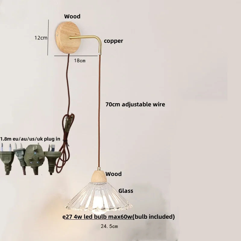 Clear Glass LED Wall Light with Pull Chain Switch
