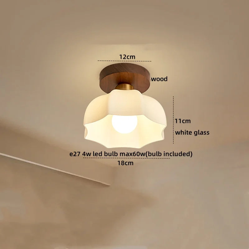 Wood Glass LED Ceiling Lights Modern Luminaria De Teto for Home Décor