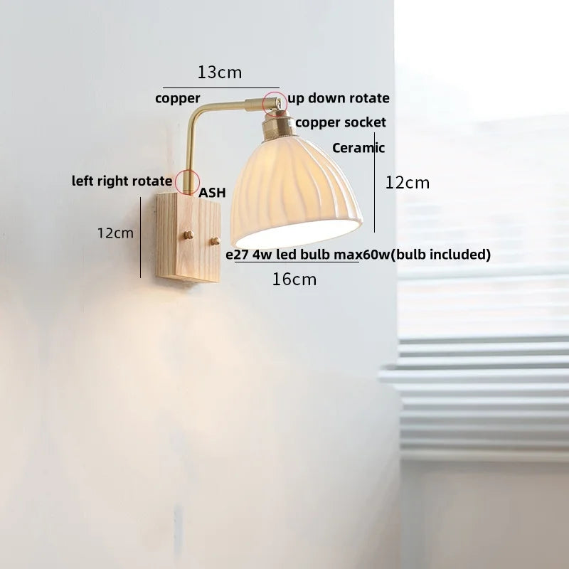 Walnut Brass Ceramic LED Wall Sconce | Modern Nordic Rotatable Stair Light