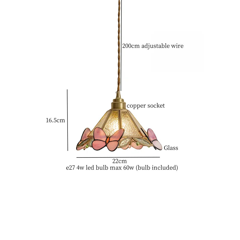 Tiffany Glass LED Pendant Light - Copper Vintage Hanging Lamp