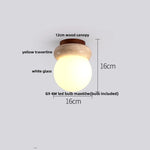Yellow Travertine Glass LED Ceiling Light Japan Style Wood Base Plafonnier