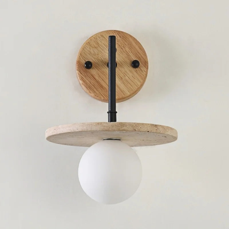 Yellow Travertine LED Wall Lamp Iron Pull Chain Switch Nordic Modern Stair Light