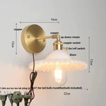 Vintage Green Glass LED Wall Light with Pull Chain Switch