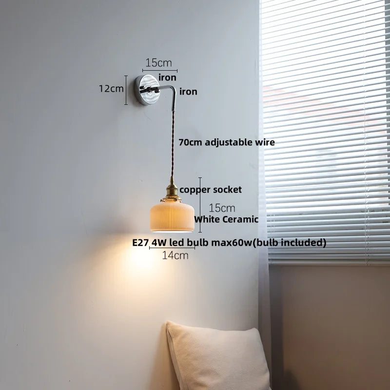 White Ceramic LED Wall Sconce Nordic Modern Iron Base Stair Light Fixture