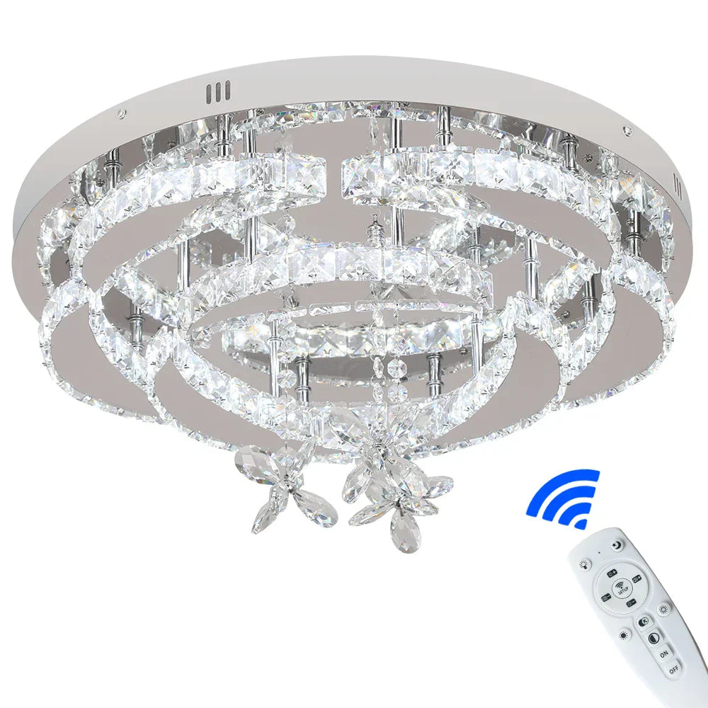 Crystal Raindrop Flowers Remote LED Chandelier Ceiling Light for Living Room