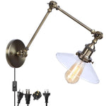 Vintage Industrial LED Wall Light with Clear Glass Shade & Adjustable Long Arm