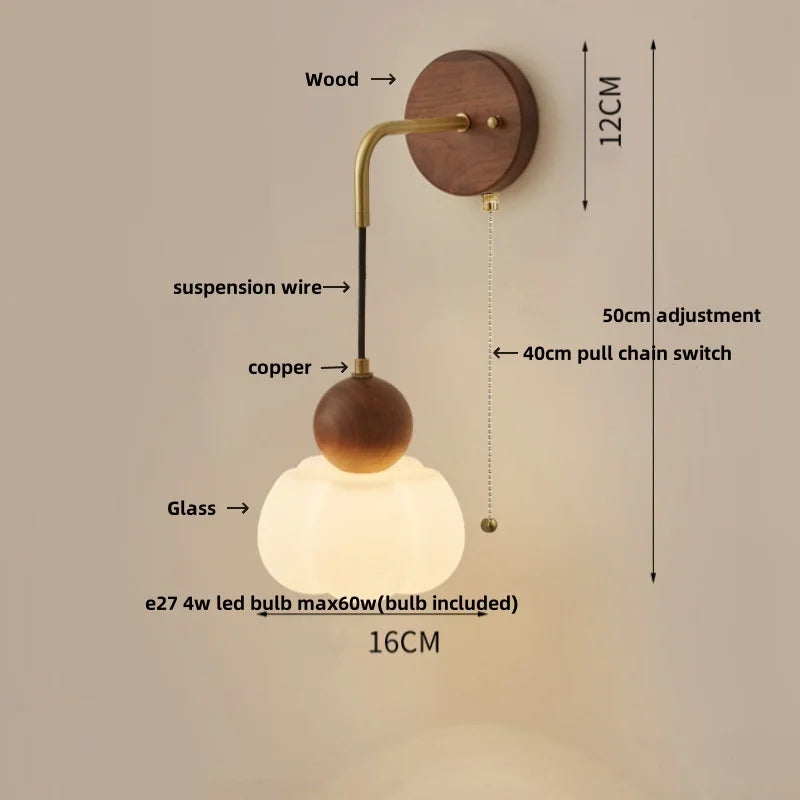 Walnut Wood LED Wall Lamp: Modern Nordic Resin Bathroom Mirror Stair Light
