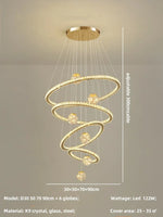 Crystal LED Chandelier: Modern Living Room Pendant Lights, Glass Globe Hanging Lamp