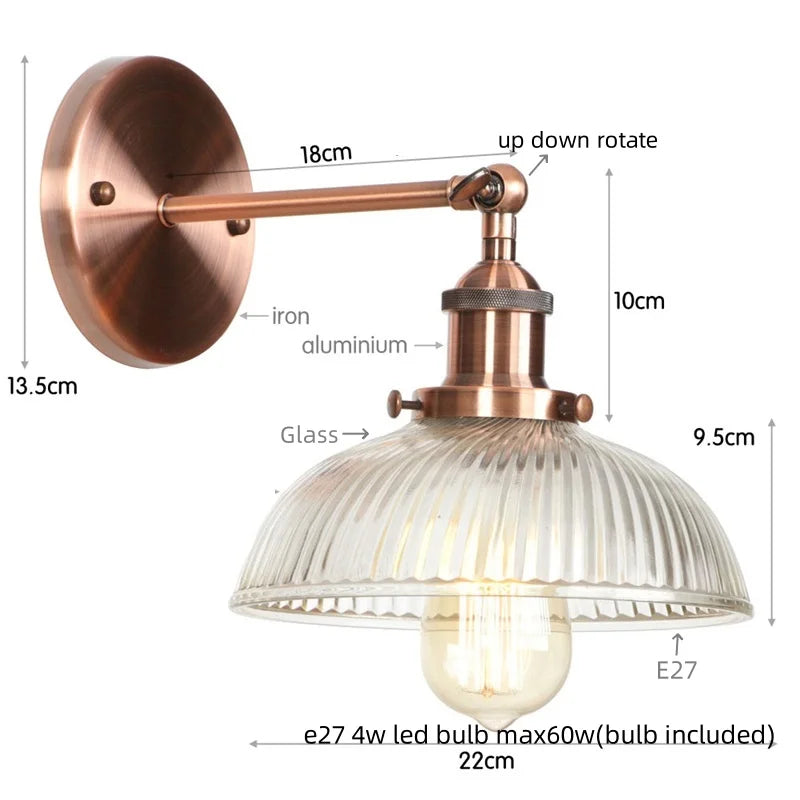 Silver Rural LED Wall Sconce Clear Glass Industrial Art Loft Stair Light