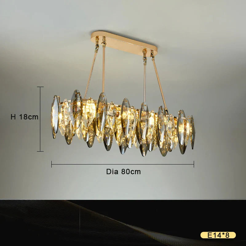 Oval Crystal Chandelier LED Pendant Lamp for Dining Room & Living Room