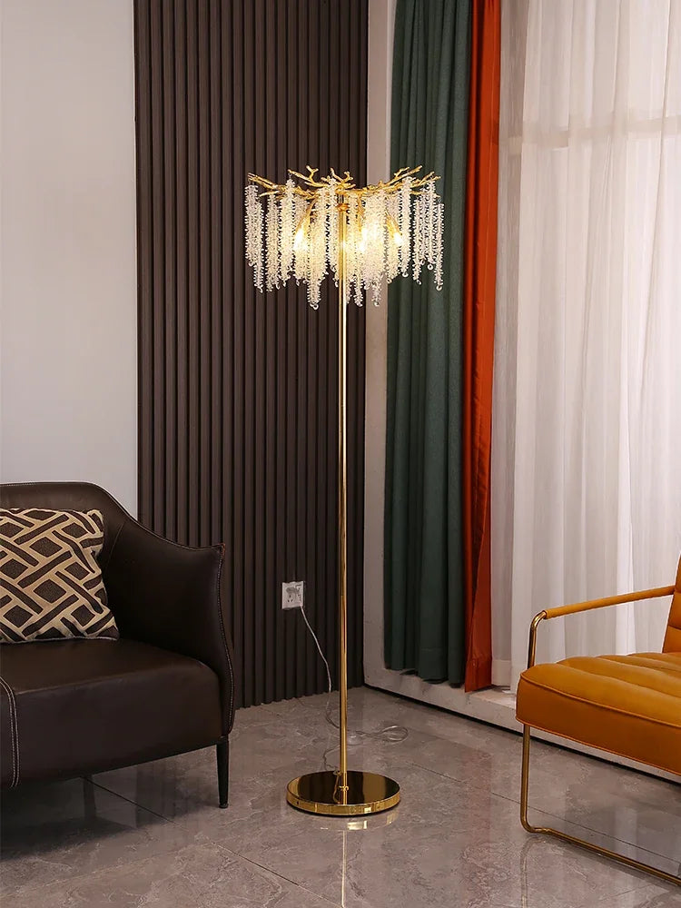 Crystal Gold LED Floor Lamp: Nordic Luxury for Living Room & Bedroom