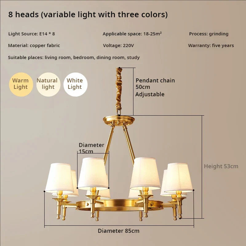 Copper American Chandelier: Luxury Modern Living Room, Dining Room, Bedroom Light