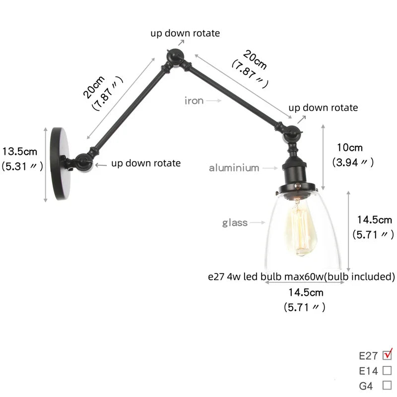 Afralia™ Vintage Industrial LED Wall Lamp with Pull Chain Switch & Clear Glass