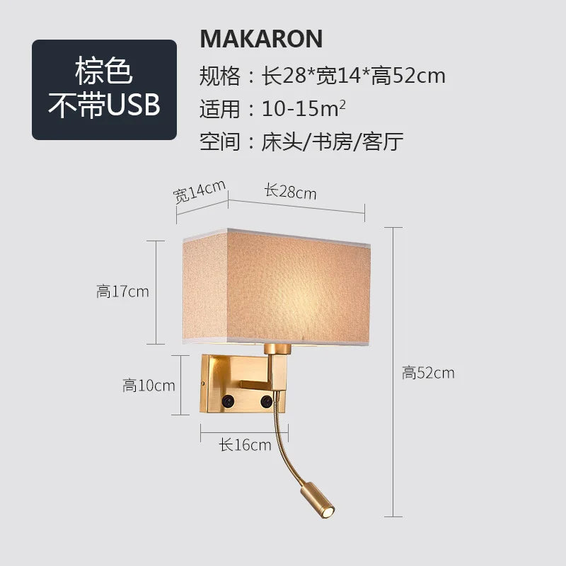 Nordic LED Bedroom Wall Light with Switch, Adjustable Hose Spotlight