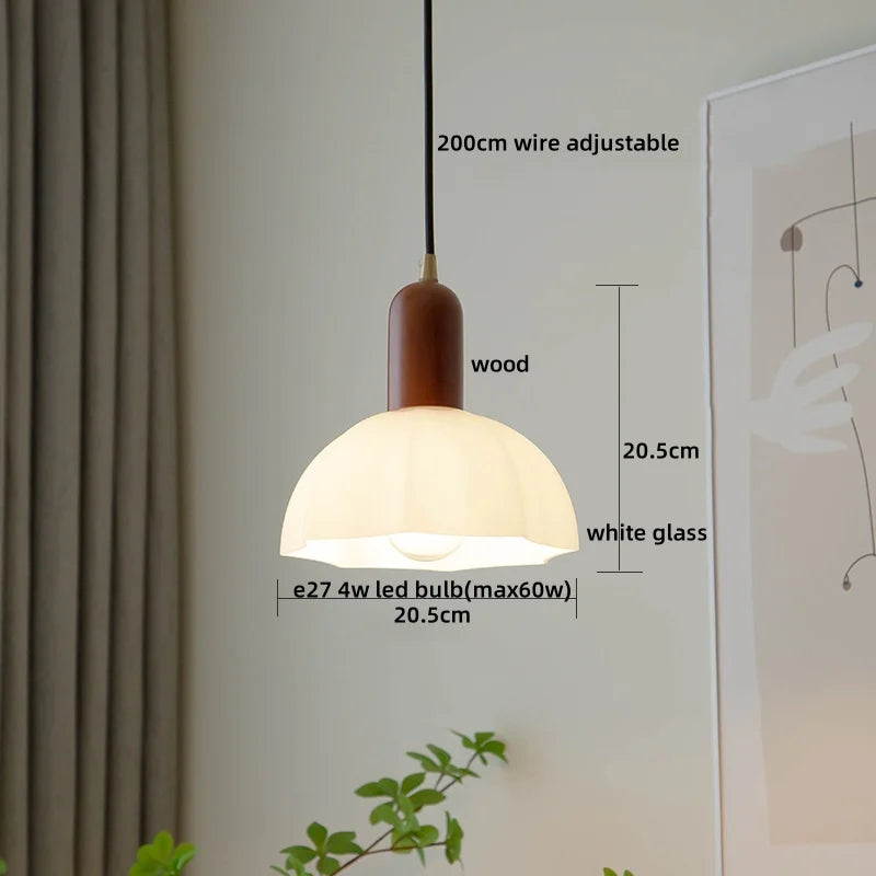 Wood Glass LED Pendant Light Suspension Luminaire for Home Decor