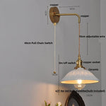 Ceramic Brass LED Wall Light Fixture Pull Chain Switch Bedside Sconce