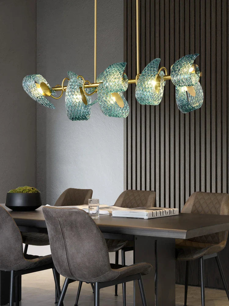 Luxury Glass Decorated Yellow Copper Blue Chandelier
