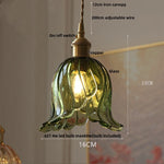 Afralia™ Nordic LED Flower Glass Pendant Light Fixture with Walnut Wood - Amber Glass