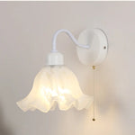 Afralia™ Glass Iron LED Wall Sconce Pull Chain Switch White Stair Light