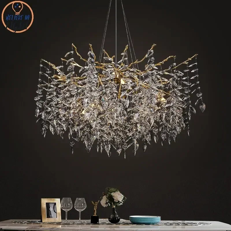 Luxury Crystal Chrome Chandelier Silver Gold LED Tree Branch Chandelier for Living Dining Room