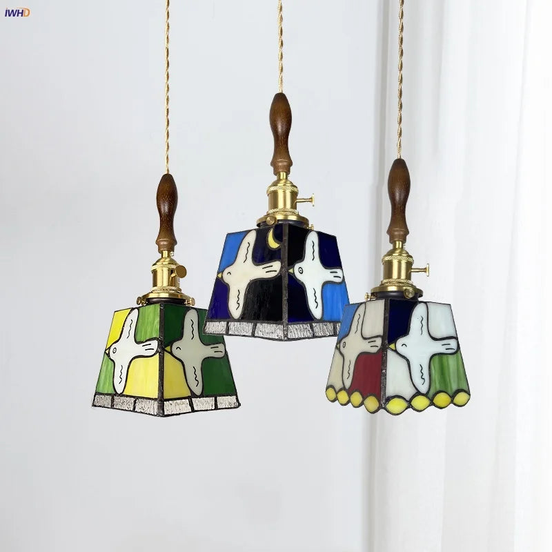 Tiffany Style Glass LED Pendant Light Fixture for Kitchen Coffee & Restaurant