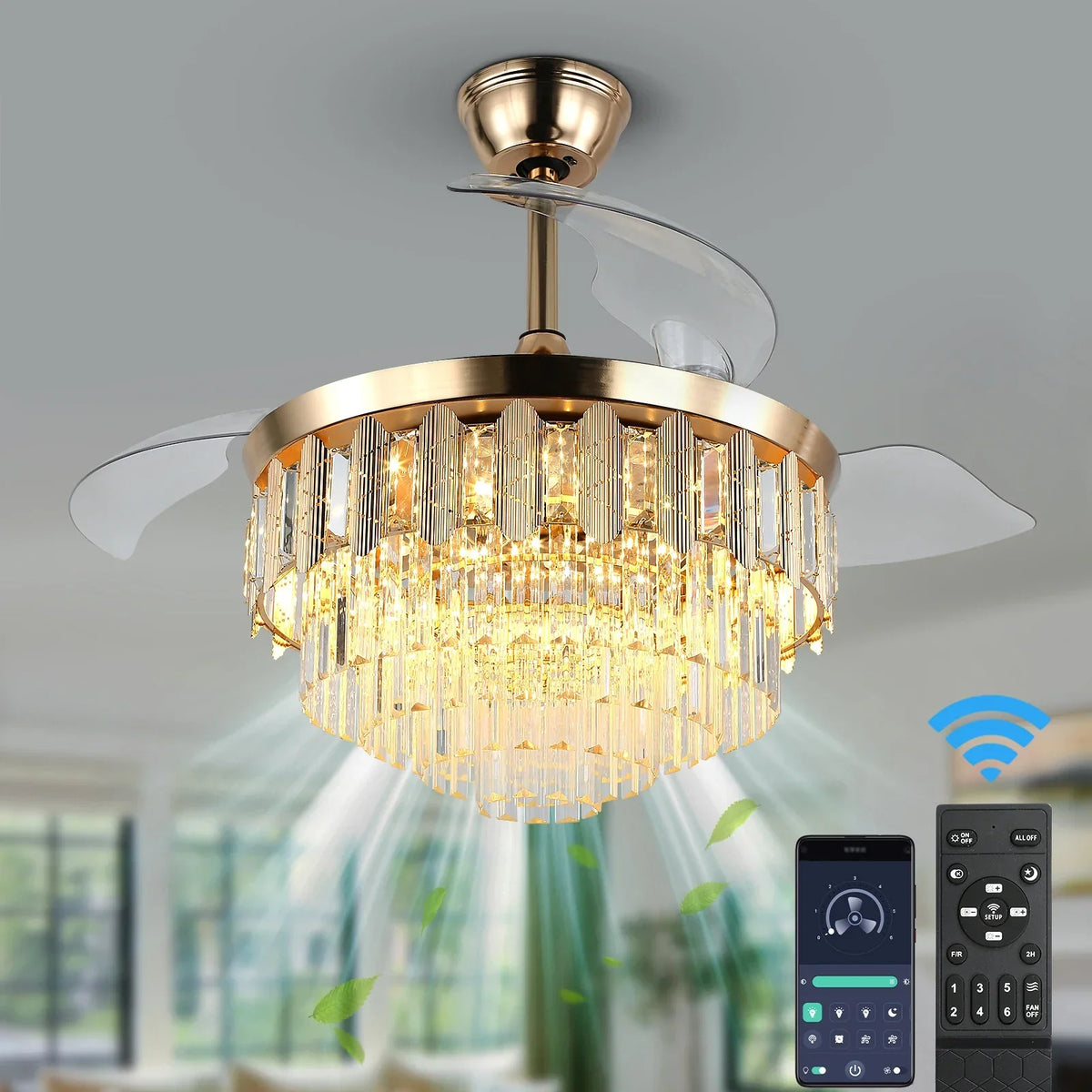 Smart LED Ceiling Fan with Remote Control - Reversible BLDC Fandelier