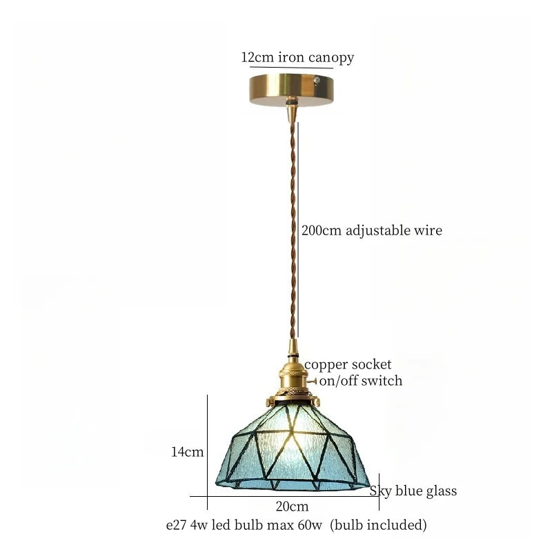 Wood Glass LED Pendant Lamps | French Vintage Hanging Light