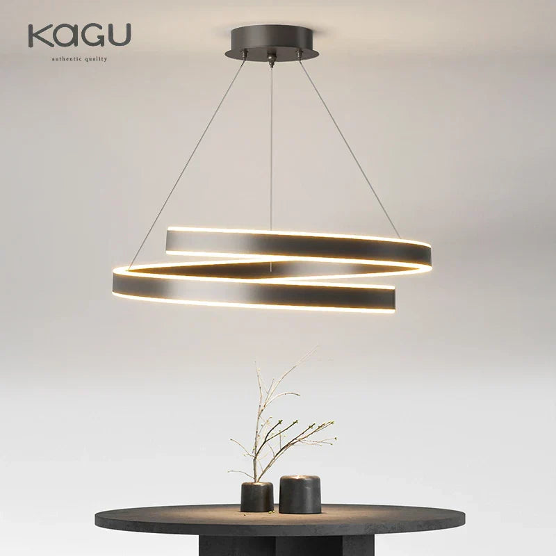 Round Spiral Chandelier in Black/White For Living Dining Kitchen Room Lighting Fixtures