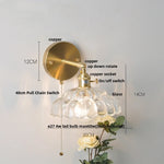 Nordic Glass Knob Switch LED Wall Sconce - Copper Stair Light Fixtures