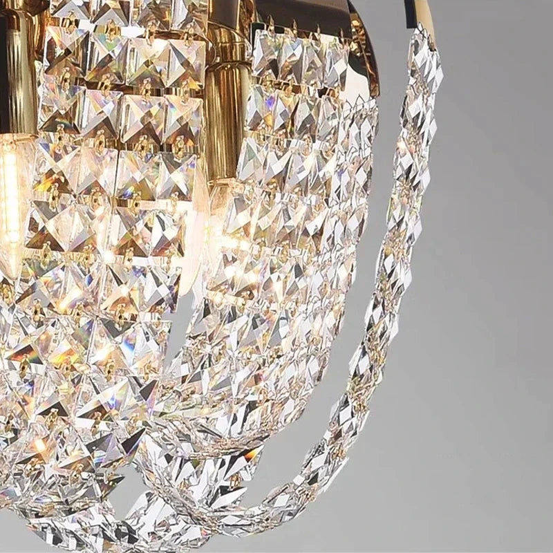 Modern Gold Crystal Chandelier LED Light Fixture Luxury Living Room Decor