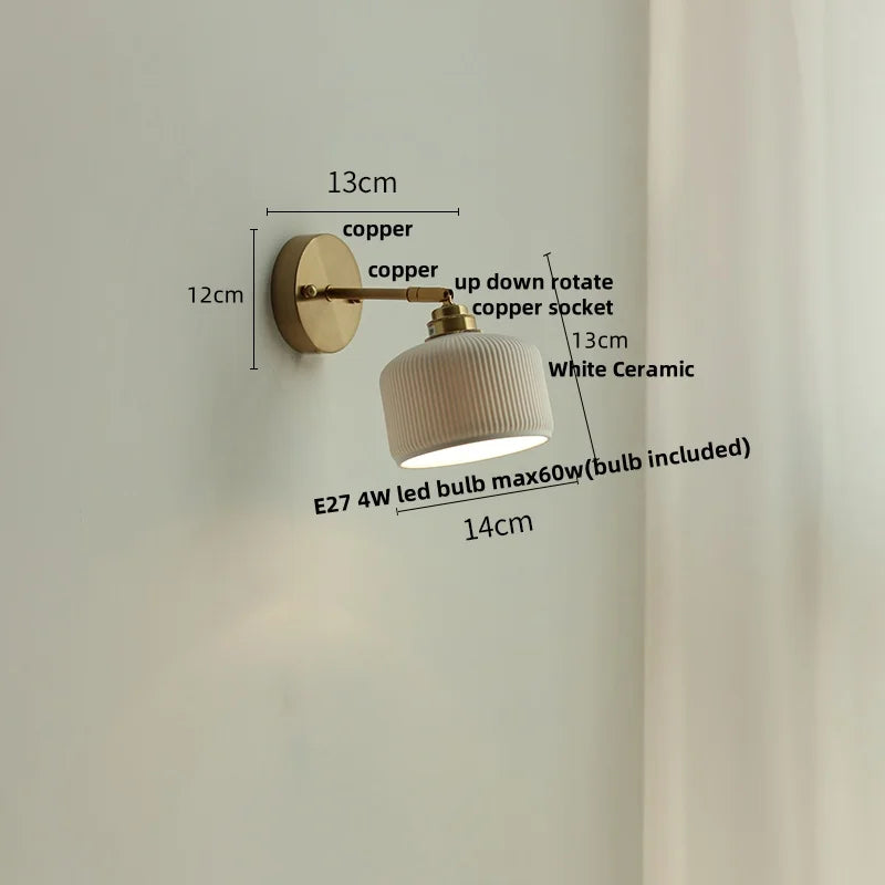 Ceramic LED Wall Light with Pull Chain Switch, Nordic Modern Design