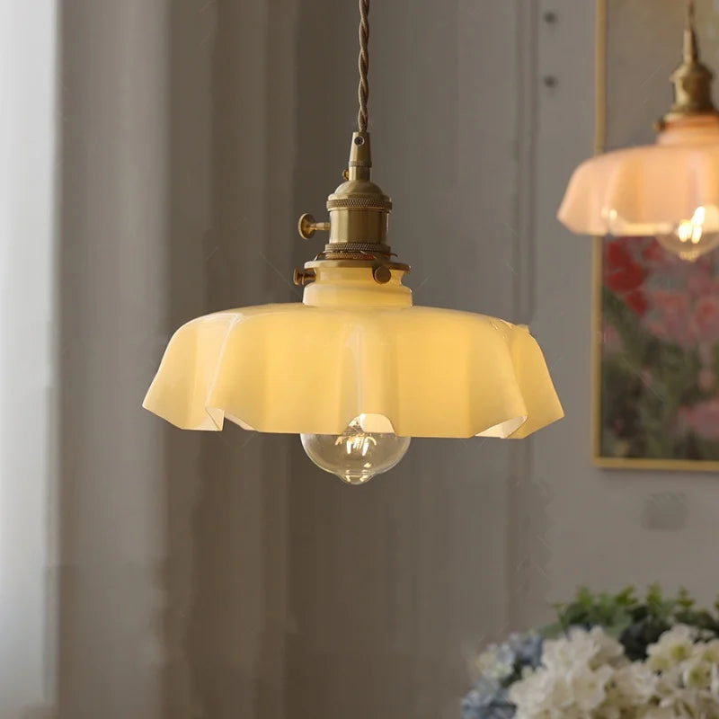 Yellow Glass Wire LED Pendant Light Modern Home Decor Nordic Hanging Lamp