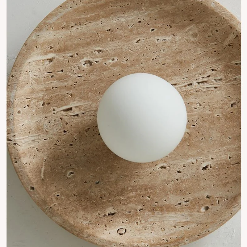 Glass Ball LED Ceiling Light, Japan Style, Yellow Travertine, Restaurant Reading Décor