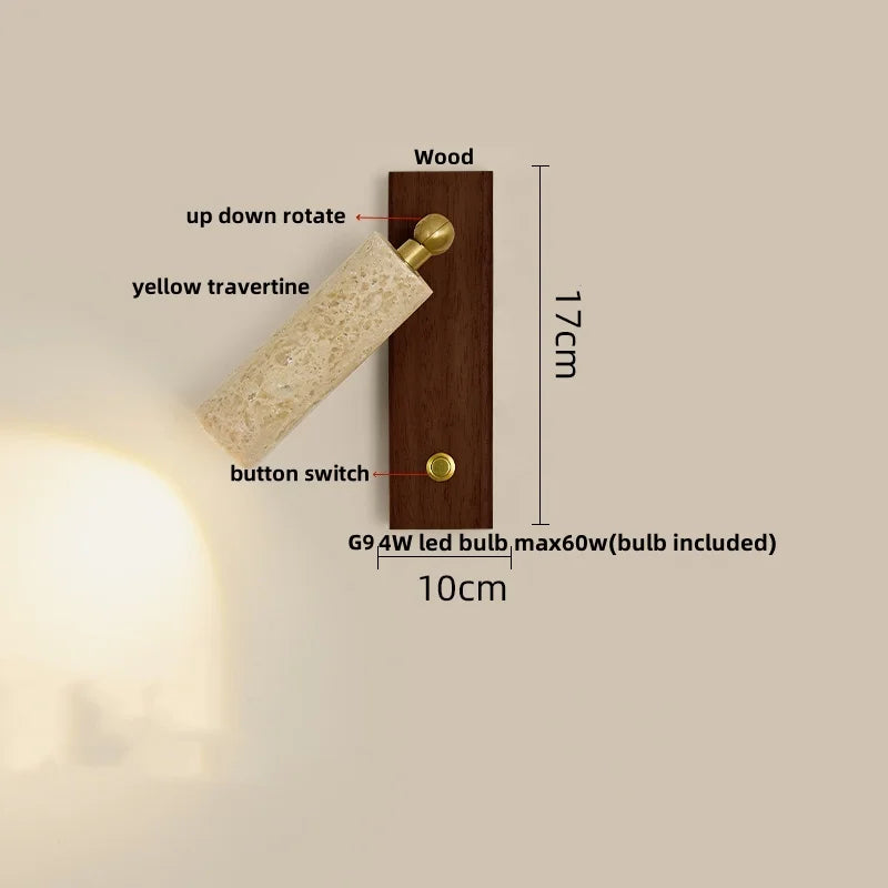 Black Iron LED Wall Light Fixture Coffee Nordic Modern Natural Wood Bedside Lamp