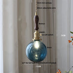 White Globe Glass LED Pendant Light Fixture with Walnut Wood, Adjustable, Nordic Modern Style