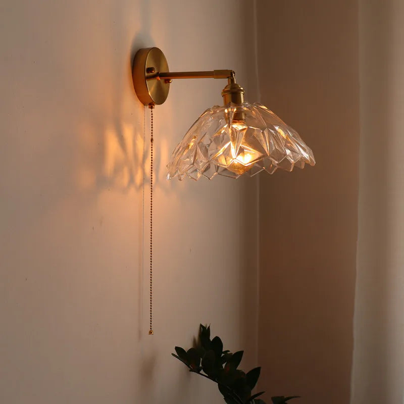 Japanese Style LED Glass Copper Wall Lamp Sconce for Restaurant, Bar, Bedroom, Bathroom