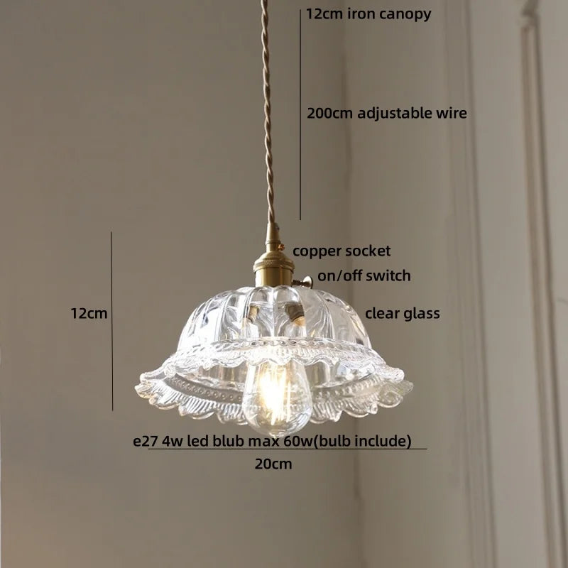 Afralia™ Flower Glass LED Pendant Lights with Walnut Wood Finish
