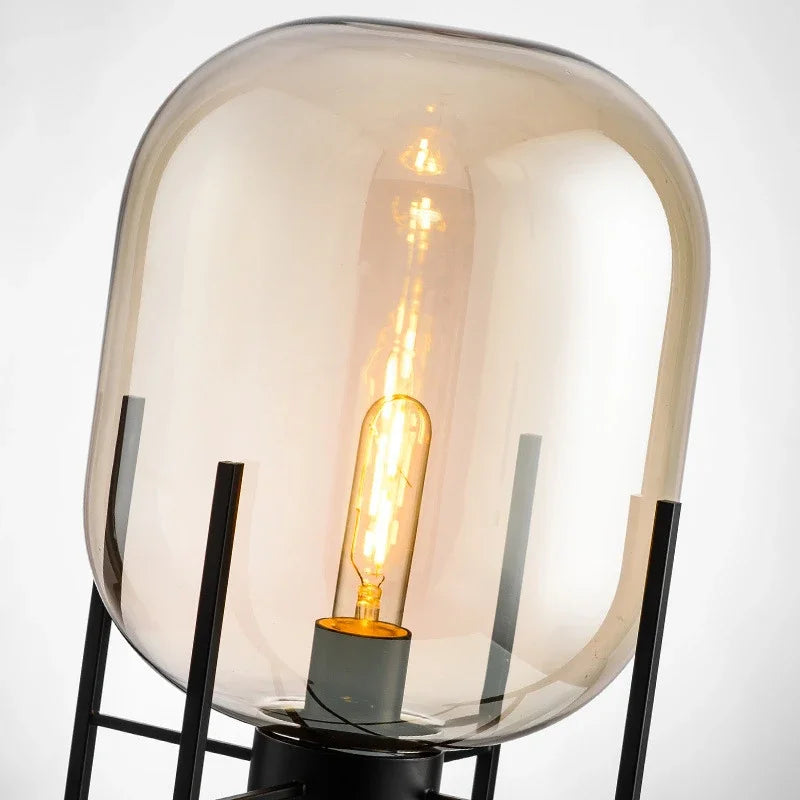 Nordic Smoky Gray Glass Table Lamp Postmodern Iron Desk Lamps for Living Room